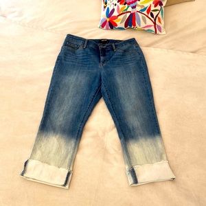 Nine West ombre crop stretch jeans medium blue wash ivory size 10